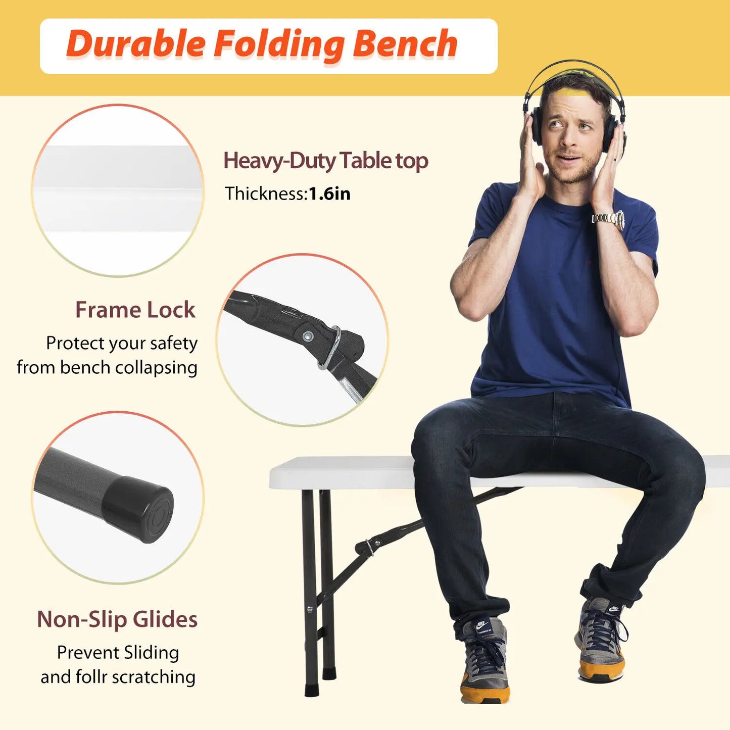 6FT Folding Portable Plastic Bench