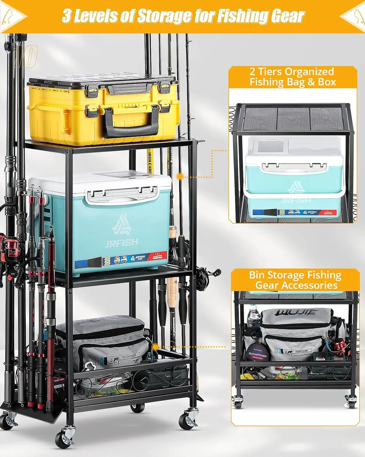 Fishing Rod Holder - Fishing Pole Rack for 10 Rods