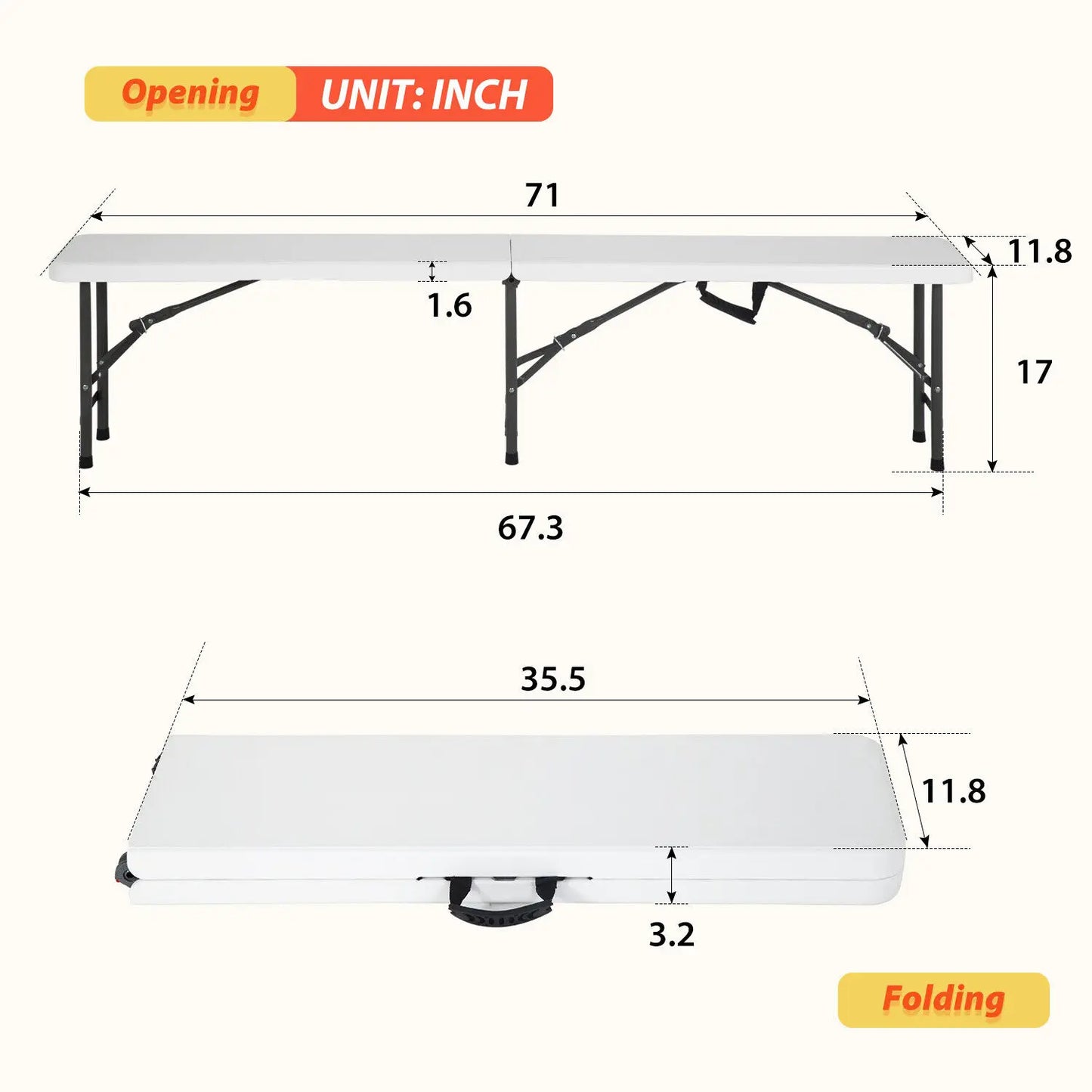 6FT Folding Portable Plastic Bench