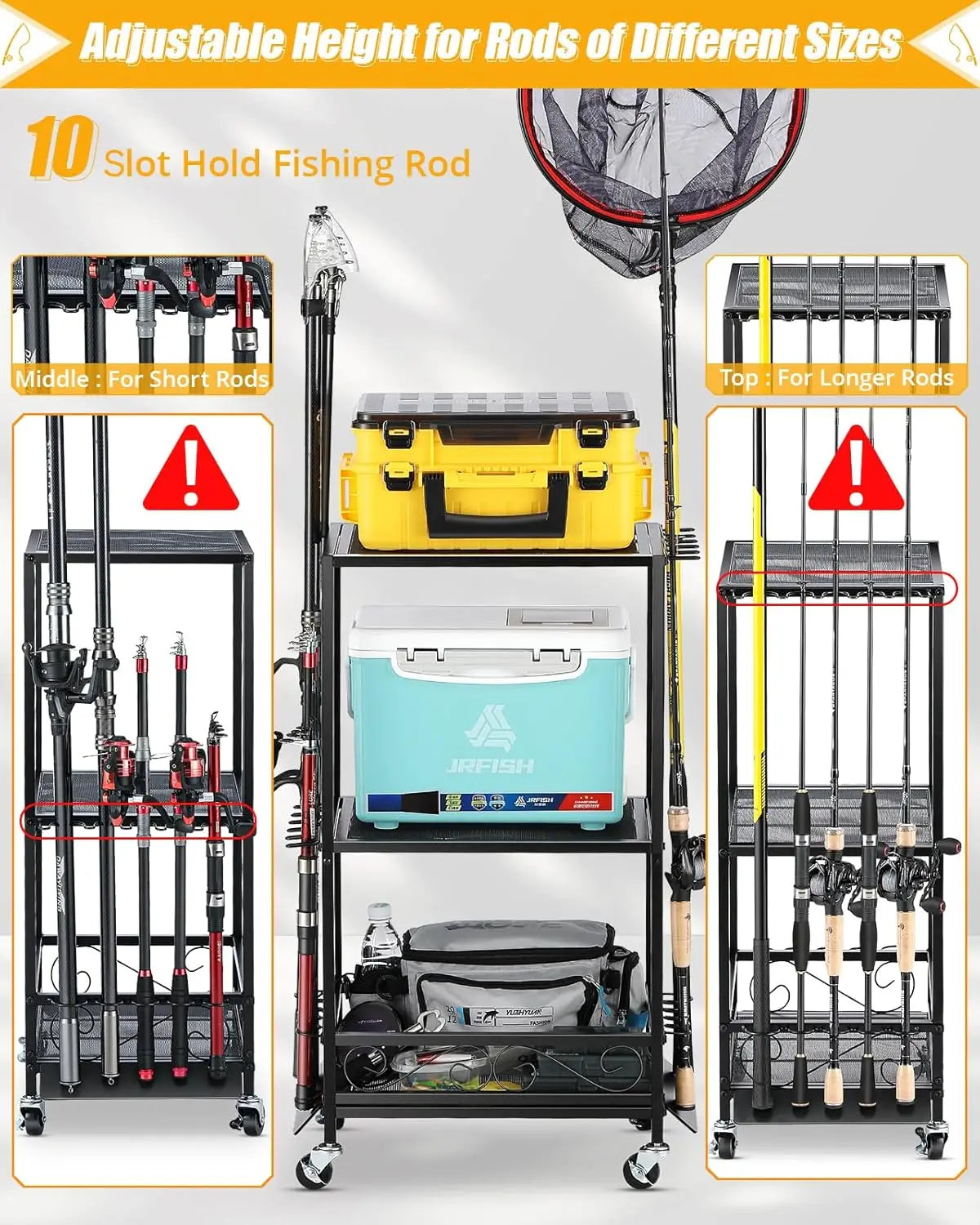 Fishing Rod Holder - Fishing Pole Rack for 10 Rods